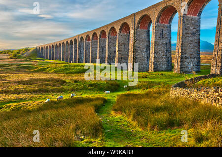 Pen-y-Gent und Ribblehead-Viadukt auf Settle zu Carlisle Railway, Yorkshire Dales National Park, North Yorkshire, England, UK Stockfoto