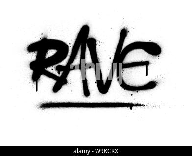 Graffiti rave Wort in Schwarz auf Weiß gespritzt Stock Vektor