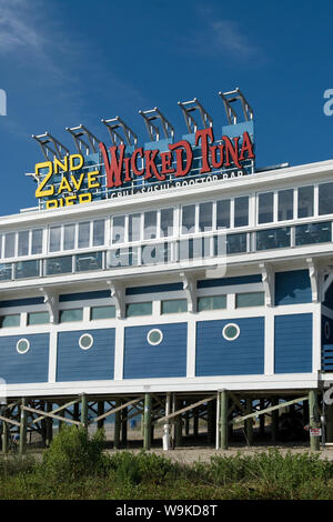 2Nd Avenue Pier & Gottlosen Thunfisch Restaurant in Myrtle Beach, USA. Stockfoto