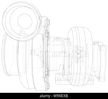 Automobil Turbolader Umrisse Vektorgrafiken. Vektor Rendering von 3d Stock Vektor