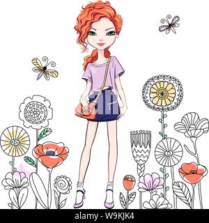 Vektor niedlich modische Mädchen Stock Vektor