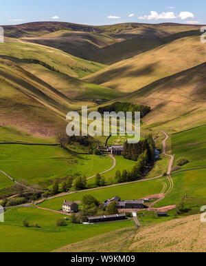 Aussicht auf die Landschaft im Frühjahr in den Oberen in der Nähe von Coquetdale Shilmoor, Northumberland National Park, Northumberland, England, Vereinigtes Königreich Stockfoto