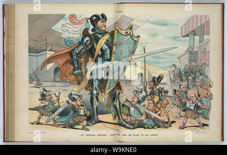 Ein ungleicher Wettbewerb; Sie finden keine Fehler in seiner Rüstung/Dalrymple. Stockfoto