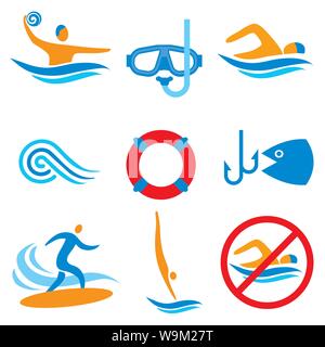 Satz von Wasser sport Icons. Auf weissem Hintergrund. Vektor zur Verfügung. Stock Vektor