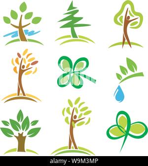 Symbole trees Anlage Set aus bunten Icons, Bäume pflanzen Natur. Vektor zur Verfügung. Stock Vektor