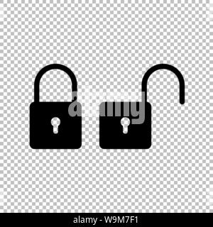 Schlosssymbol Flat Style auf transparentem Hintergrund isoliert, Sicherheit Vorhängeschlosssymbol Vector Illustration Design. Stock Vektor