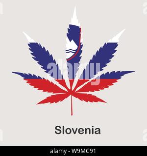 Flagge in Form von Cannabis leaf. Das Konzept der Legalisierung von Marihuana, Cannabis in Slowenien Stock Vektor