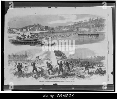 Armee Rindfleisch schwimmen die Occoquan River, Virginia/skizziert durch Herrn A.R. Waud. Die Schlacht an der Milliken Bend/skizziert durch Herrn Theodore R. Davis. Stockfoto