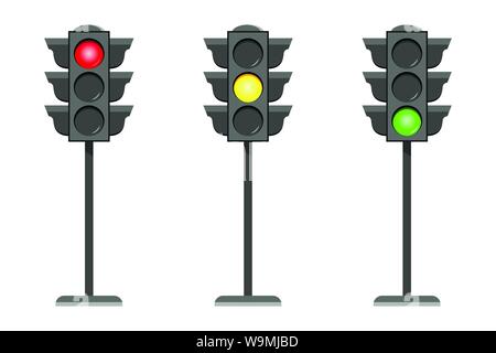 Vektor Konzept Ampel Ikonen Schnittstelle flache Bauform Abbildung auf weißem Hintergrund einstellen Stock Vektor