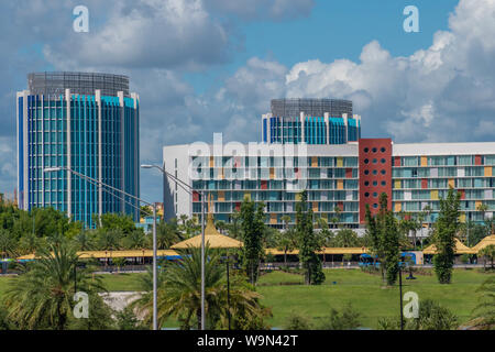 Orlando, Florida. August 07, 2019. Teilansicht der Universalien Cabana Bay Resort in den Universal Studios Area Stockfoto