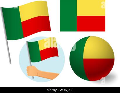 Benin Fahne Symbol gesetzt. Nationalflagge von Benin Vector Illustration Stock Vektor