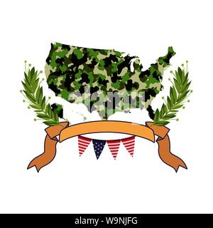 United States Karte mit militärischen Textur Symbol Stock Vektor