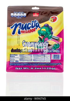 Winneconne, WI - 12. August 2019: ein Paket von Nucita trisabor creamy Candy auf einem isolierten Hintergrund Stockfoto