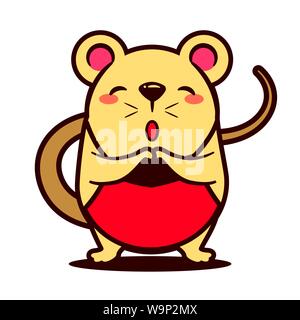 Cartoon niedliche Ratte mit chinesischen Dudou Schürze gruss Gong Xi Fa Cai. Das chinesische Neujahr. Das Jahr der Ratte. - Vektor Stock Vektor