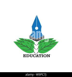 Moderne pädagogische Logo mit einem Stift und Blatt als Symbol für Bildung aus der Natur Stock Vektor