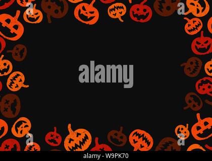 Halloween Kürbis Rahmen Rahmen mit einem mittleren schwarzen Raum für Text-, Logo-, Web- und Produktdesign. Vector Illustration Hintergrund. Stock Vektor