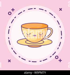 Süße Tasse und Teller Keramik kawaii Stil Vector Illustration Design Stock Vektor