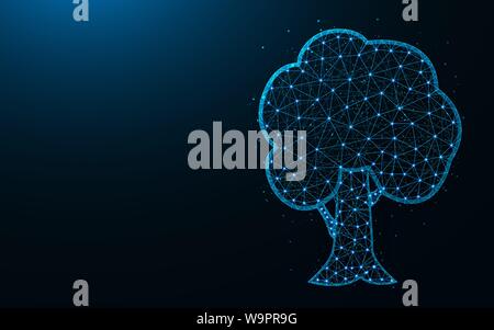 Baum Low-poly-Design, abstrakten geometrischen Bild, Natur Drahtmodell mesh polygonalen Vector Illustration aus Punkten und Linien auf dunklem Blau zurück Stock Vektor