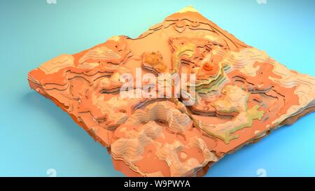 3D-rendering Canyon Diorama von oben nach unten Landschaft Beispieldiagramm stilisierte Spiel Umwelt kreative grafische Ressourcen Arizona unfruchtbar Dessert trocken Cartoon Stockfoto