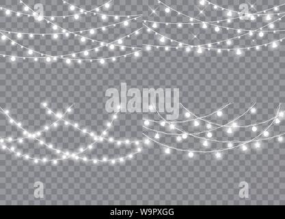 Einstellen der Weihnachtsbeleuchtung isoliert realistischen Design Elemente.. Leuchtende Lichter für Weihnachten Weihnachtskarten, Banner, Poster, Web Design. Girlanden Dekorationen Stock Vektor