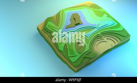 3D-rendering Fliegen über Ansicht Diagramm der Umgebung stilisierte grafisches Element creative Graphic Design Beispiel Diorama grünen Wald Felder, Planung Stockfoto
