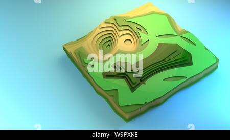 3D-rendering Fliegen über Ansicht Diagramm der Umgebung stilisierte grafisches Element creative Graphic Design Beispiel Diorama grünen Wald Felder, Planung Stockfoto
