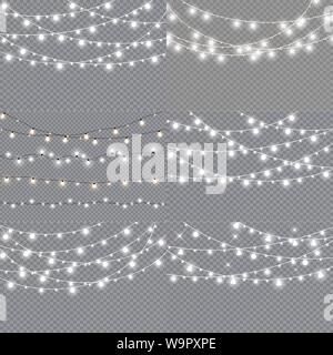 Einstellen der Weihnachtsbeleuchtung isoliert realistischen Design Elemente. Leuchtende Lichter für Weihnachten Weihnachtskarten, Banner, Poster, Web Design. Girlanden Dekorationen. Stock Vektor