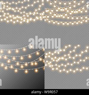 Einstellen der Weihnachtsbeleuchtung isoliert realistischen Design Elemente.. Leuchtende Lichter für Weihnachten Weihnachtskarten, Banner, Poster, Web Design. Girlanden Dekorationen Stock Vektor