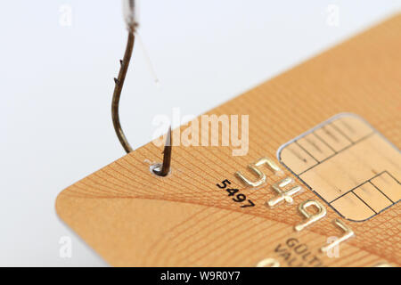 Eine Kreditkarte auf der Angeln Haken auf einem Laptop Stockfoto