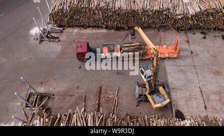 Holzbearbeitung enterprise Draufsicht Luftaufnahmen mit Drone Stockfoto