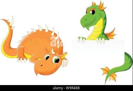 Zwei lustige kleine Drachen. Vector Illustration Stock Vektor