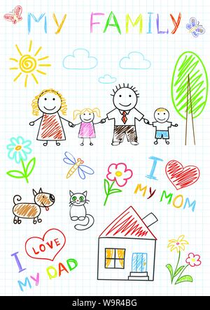Vektor sketchs - Happy Family. Auf der Seite "Notizbuch" Skizze Stock Vektor