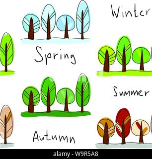 Nahtlose Hintergrund. Vier Jahreszeiten - Winter, Frühling, Sommer und Herbst Stock Vektor