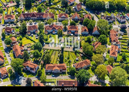 Luftaufnahme, historische Bergarbeiter Siedlung, zeche Häuser, Garden City in Herne-Bornig Teutoburgia, Herne, Ruhrgebiet, Nordrhein-Westfalen Stockfoto