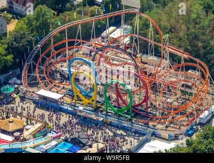 Luftaufnahme, Cranger Kirmes, Achterbahn Olympia Looping, Herne, Ruhrgebiet, Nordrhein-Westfalen, Deutschland Stockfoto