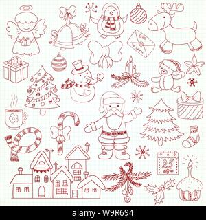Der Vektor Weihnachten Figuren und Ornamente in doodle Stil. Kann für Weihnachten oder Winter Design verwendet werden. Stock Vektor