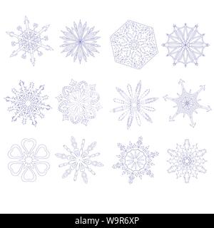 Set mit 12 verschiedenen Vektor Schneeflocken. Kann für Weihnachten oder Winter Design verwendet werden. Stock Vektor