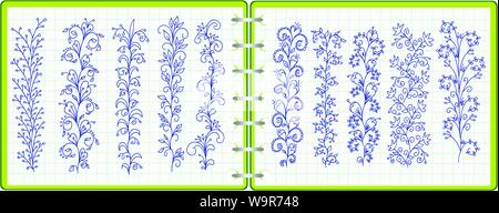 Set mit 10 Vektor Grenzen in Doodle style (inklusive florale und geometrische Elemente) auf dem Notebook. Kann für Doodle oder Hand gezeichnet Design verwendet werden. Stock Vektor