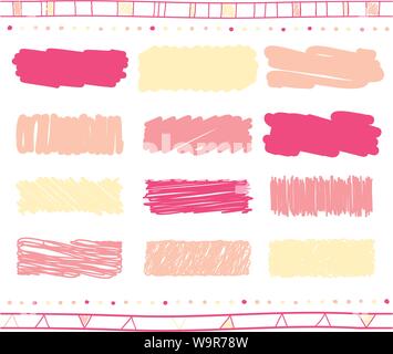 Vektor Sammlung von Retro gekritzelt Linien mit Hand gezeichnet Stil von Gelb, Rosa und magenta Farben Stock Vektor
