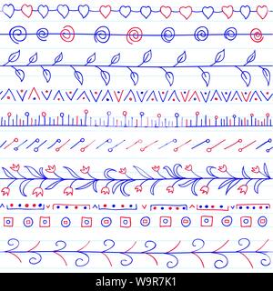 Nahtlose Hintergrund mit Grenzen in Doodle style (Herzen, Blumen, Efeu, Fahnen und geometrische Elemente enthalten). Kann für Doodle oder Hand gezeichnet d verwendet werden. Stock Vektor