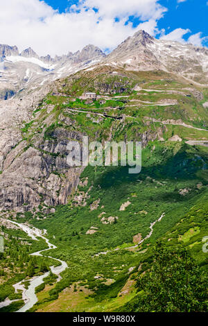 Furkapass, Pass Road, Gletsch, Wallis, Andermatt, Uri, Schweiz, Europa Stockfoto