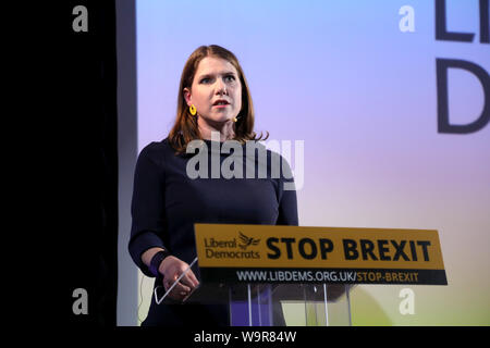 London/Großbritannien - 15. August 2019: liberale Demokraten leader Jo Swinson liefert eine Rede über Brexit in London Stockfoto