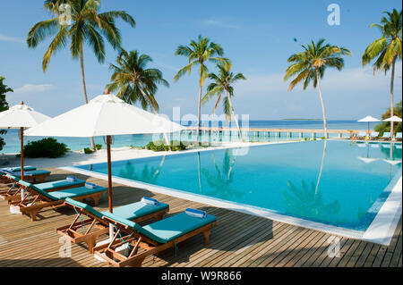 Malediven Insel Filaidhoo, Open air Swimmingpool, Pool, Raa Atoll, Malediven, Asien, Filaidhoo Stockfoto