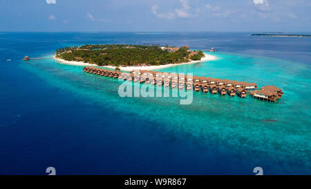 Malediven Insel von Filaidhoo, Überwasser Bungalows, Raa Atoll, Malediven, Indischer Ozean, Asien, Filaidhoo Stockfoto