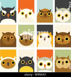 Banner, Hintergrund, Flyer, Plakat in der Hand gezeichneten Stil mit niedlichen Eulen. Plakat für Scrapbooking. Vector template Karte für die Begrüßung, Dekoration, congrat Stock Vektor