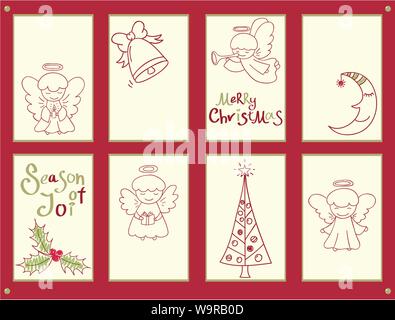 Satz von Weihnachten Banner, Hintergrund, Flyer, Plakat mit kleinen Engel in doodle Stil. Weihnachten Poster und Aufkleber für Scrapbooking. Vektor Karte für Gree Stock Vektor