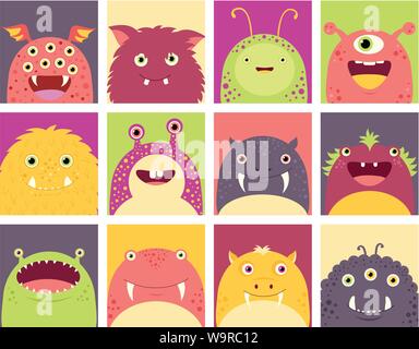 Sammlung von Flächen Avatare mit niedlichen Monster. Vector Icons im flachen Stil. EPS8 Stock Vektor