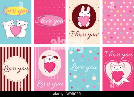 Ich liebe Dich. Der Valentinstag Banner, Flyer, Plakat im Retro-Stil mit niedlichen tieren. Urlaub Poster für Scrapbooking. Vector template Karte für Stock Vektor