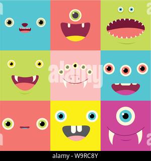 Lustige Hintergrund mit cute Cartoon Monster Gesichter. EPS8 Stock Vektor