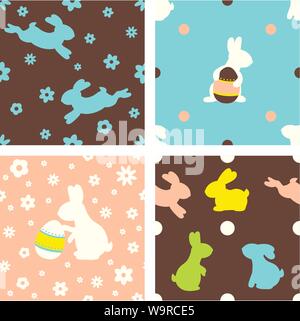 Sammlung von nahtlosen Ostern Hintergründe mit Silhouette von niedlichen Kaninchen. Endlose Textur verwendet werden kann für musterfüllungen, Webseite Hintergrund, fabric Stock Vektor